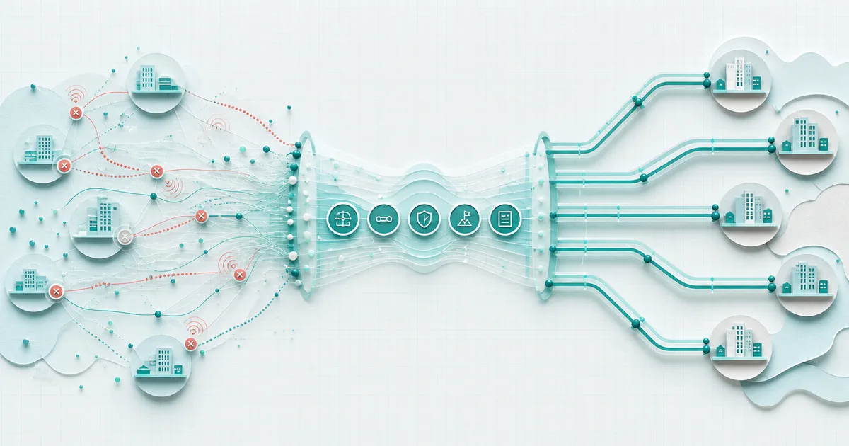 A vessel connectivity request is mapped from voyage and application to its next-port installation window